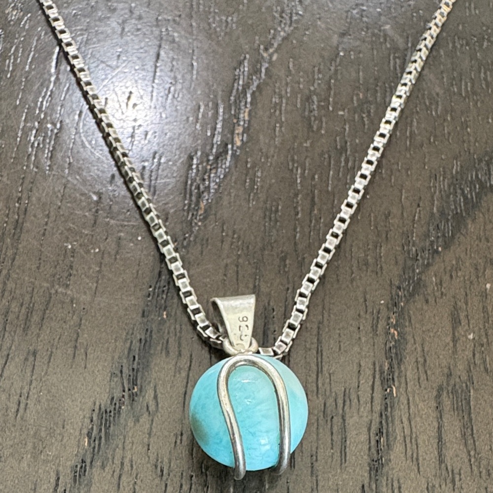Sterling Silver Necklace with Blue Larimar Pendant